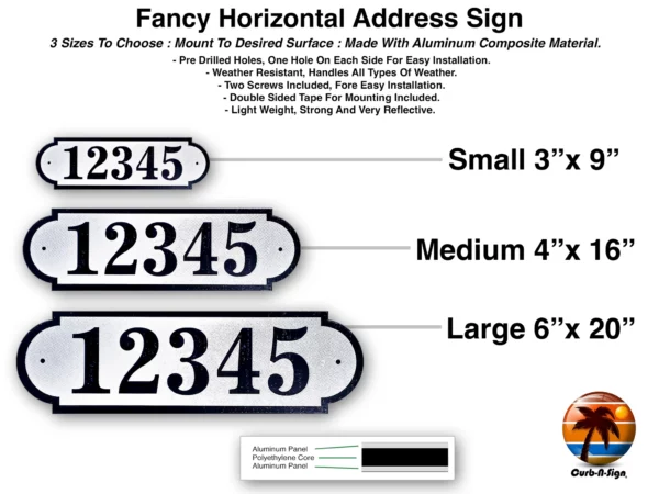 Address Plaque - Fancy, Horizontal, for Outdoor House, Pre-drilled Holes for Easy Installation - Image 2