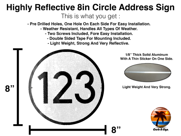 Address Plaque - 8" Circular, Super Reflective House Number Sign, Pre-Drilled Holes for Easy Installation - Image 2